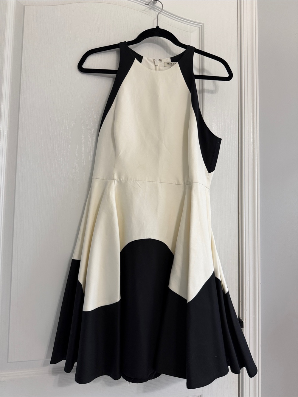 Halston Heritage Black and White Sleeveless Fit-and-Flare Dress